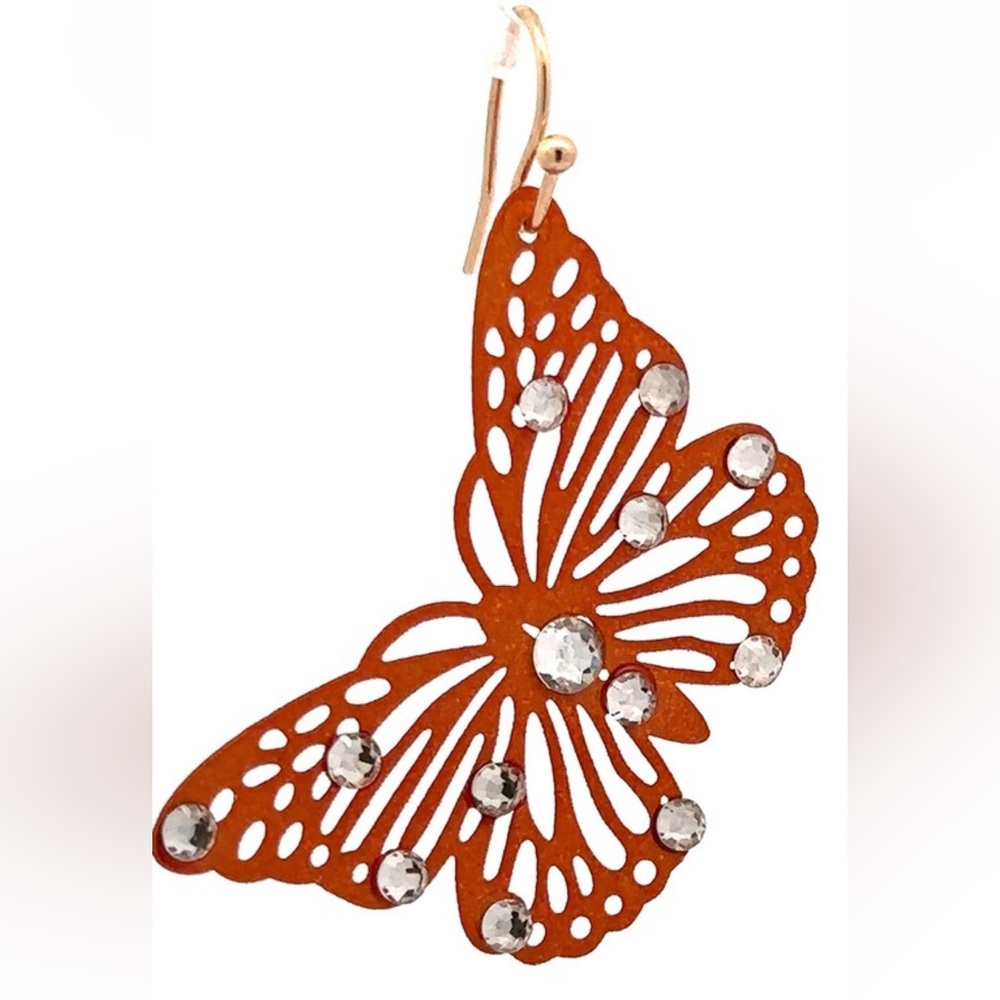 NWT! Rhinestone Metal Lightweight Butterfly Fish Hook Earrings